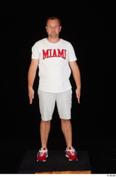 Whole Body Man White Sports Shirt Shorts Chubby Standing Studio photo references